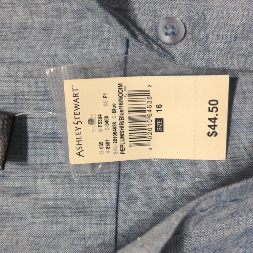 Ashley Stewart peplum blue long sleeves shirt size 16 - Picture 4 of 4